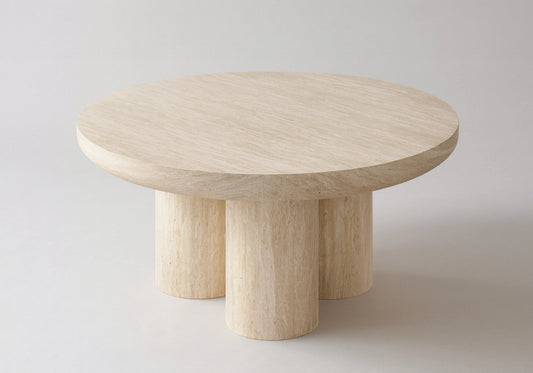 Table basse ronde effet travertin pour salon | Zenth