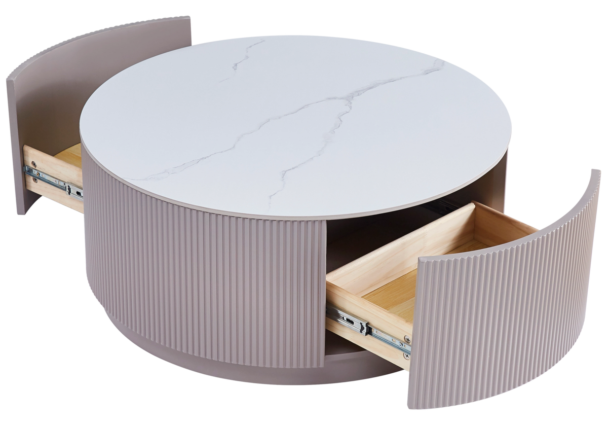 Table basse ronde marbre blanc et bois avec tiroirs | Sena