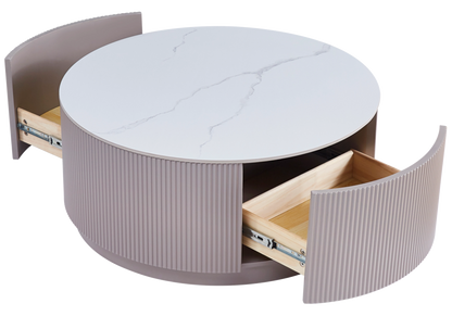 Table basse ronde marbre blanc et bois avec tiroirs | Sena
