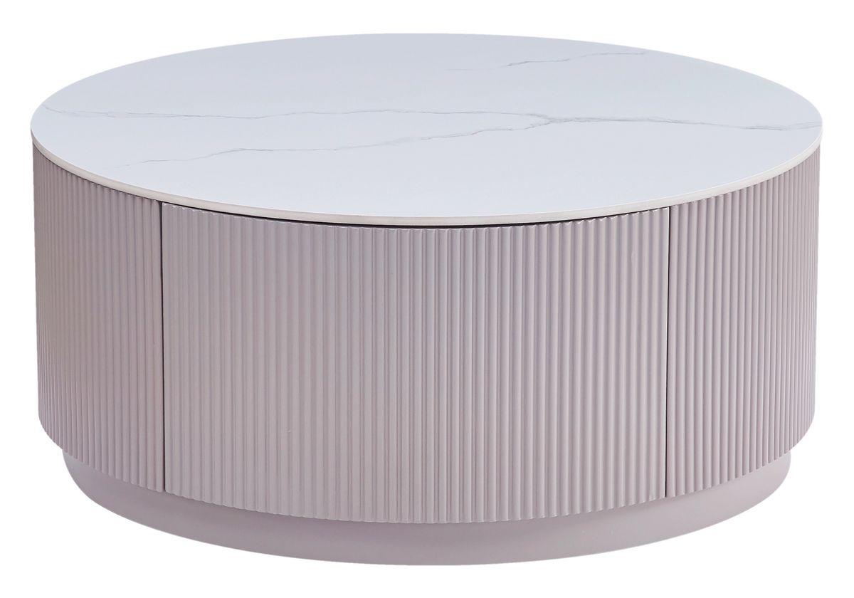 Table basse ronde marbre blanc et bois avec tiroirs | Sena