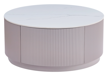 Table basse ronde marbre blanc et bois avec tiroirs | Sena