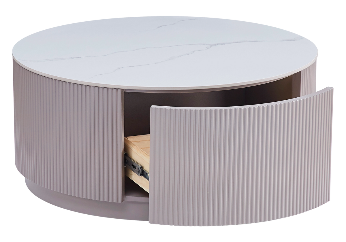 Table basse ronde marbre blanc et bois avec tiroirs | Sena