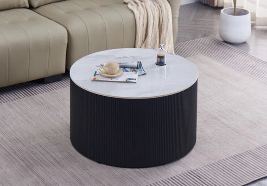 Table basse ronde en céramique marbre blanc | Lumex