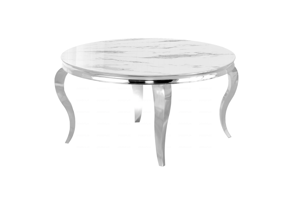 Table basse ronde marbre blanc et métal chromé | Halo