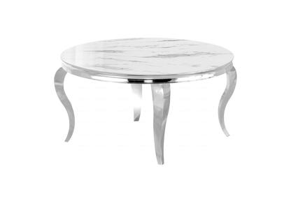 Table basse ronde marbre blanc et métal chromé | Halo