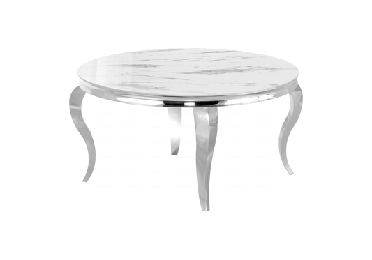 Table basse ronde marbre blanc et métal chromé | Halo