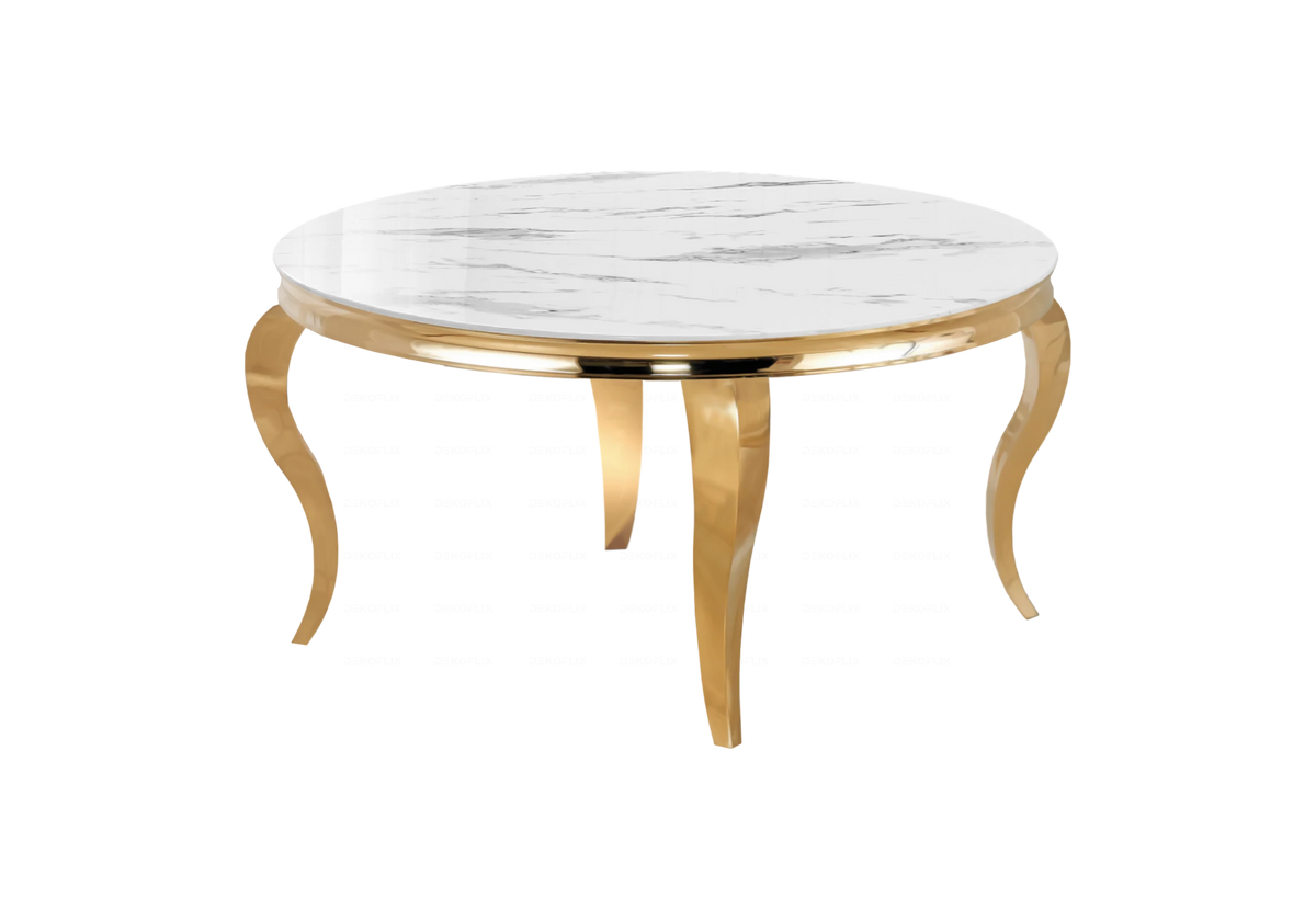 Table basse ronde marbre blanc et pieds or | Halo