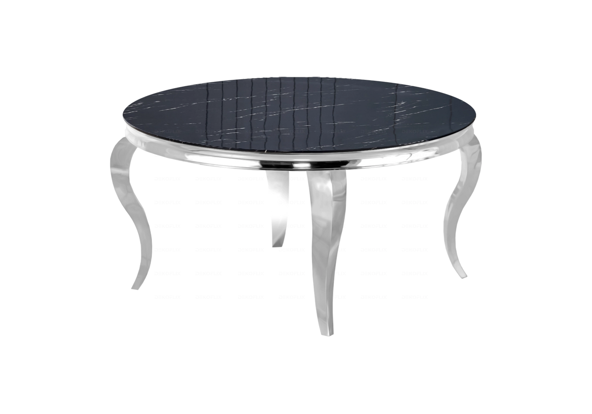 Table basse ronde marbre noir et pieds argent | Halo