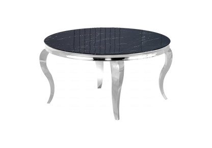 Table basse ronde marbre noir et pieds argent | Halo