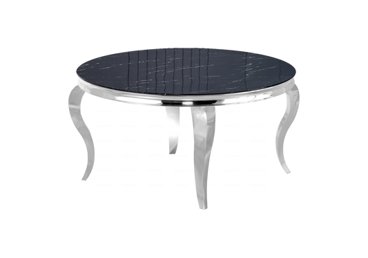 Table basse ronde marbre noir et pieds argent | Halo