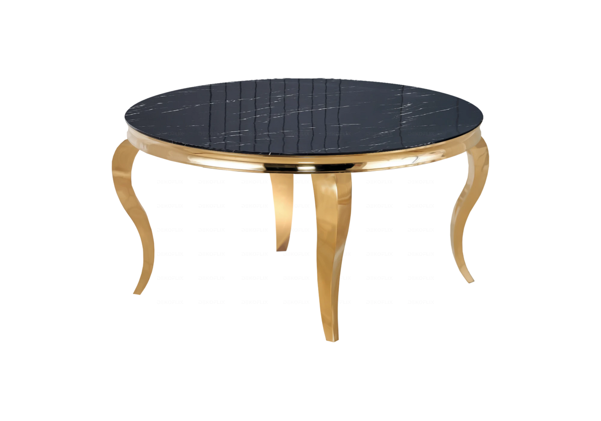 Table basse ronde marbre noir et métal doré | Halo