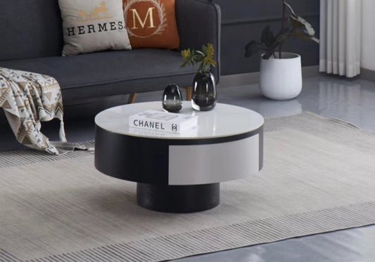 Table basse ronde noire et plateau verre blanc | Aurelia
