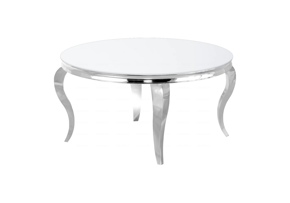 Table basse ronde verre blanc et pieds chromés | Halo