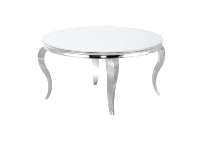 Table basse ronde verre blanc et pieds chromés | Halo