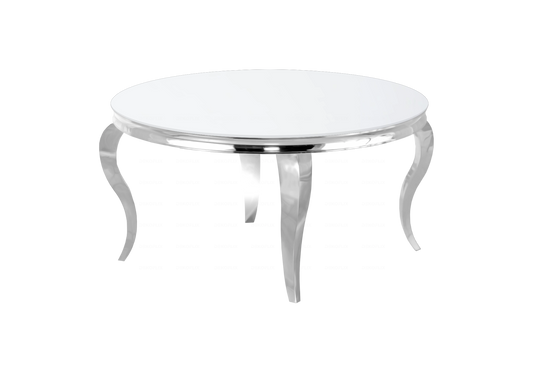 Table basse ronde verre blanc et pieds chromés | Halo