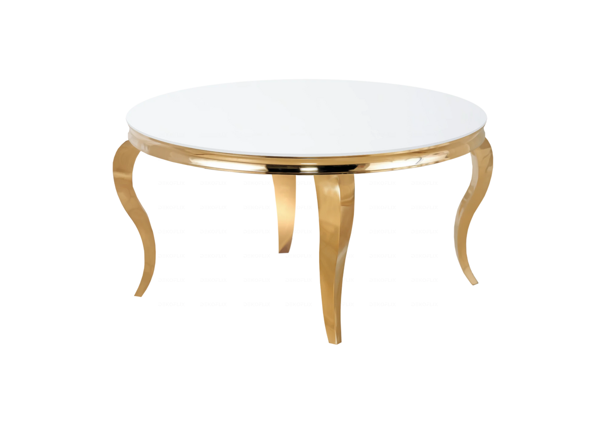 Table basse ronde verre blanc et métal doré | Halo