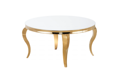 Table basse ronde verre blanc et métal doré | Halo