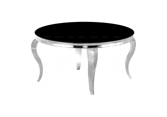 Table basse ronde verre noir et pieds argent | Halo