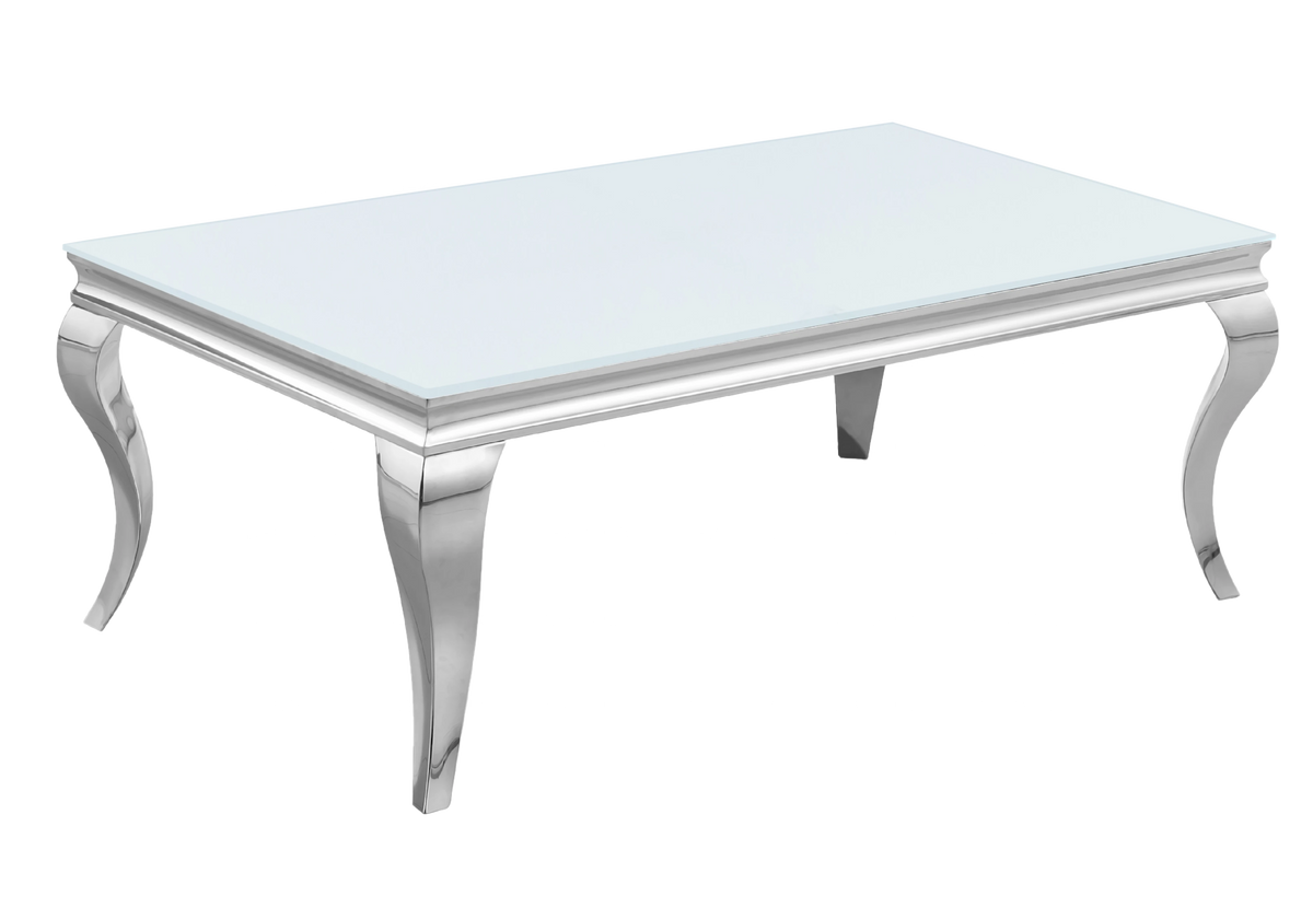 Table basse rectangulaire verre blanc et argent | Halo