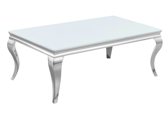 Table basse rectangulaire verre blanc et argent | Halo