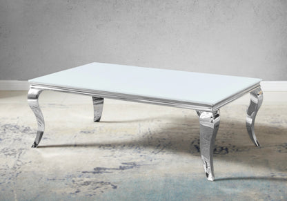 Table basse rectangulaire verre blanc et argent | Halo