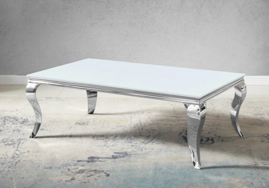 Table basse rectangulaire verre blanc et argent | Halo