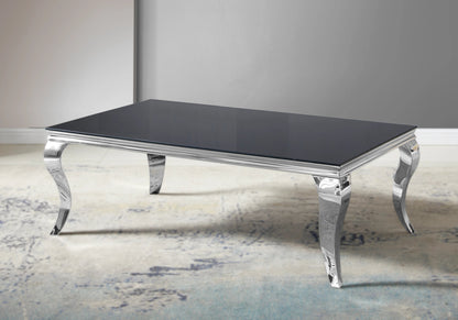 Table basse rectangulaire verre noir et argent | Halo