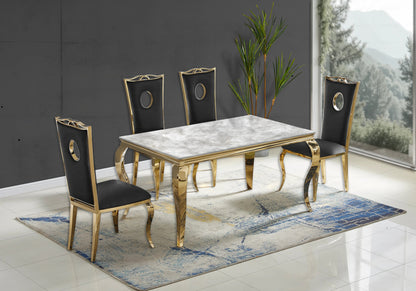 4 chaises médaillon baroque dorées simili noir | Kivo