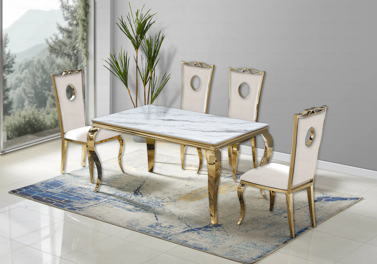 Chaise médaillon baroque en beige et dorée | Kivo