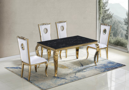 Ensemble table marbre noir et 4 chaises or | Halo