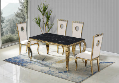 Ensemble table marbre noir et 4 chaises or | Halo