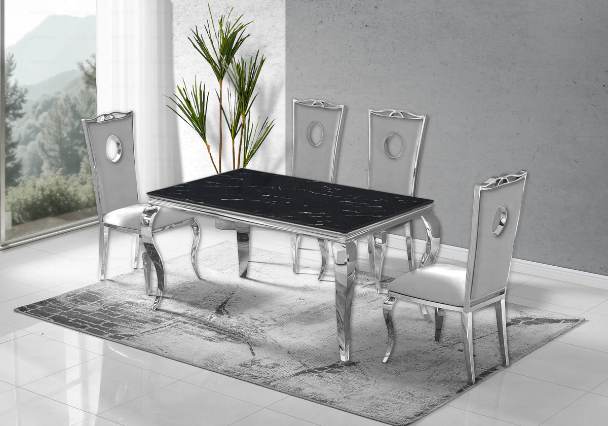 Table à manger rectangulaire marbre noir et argent | Halo