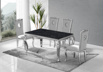 Table à manger rectangulaire marbre noir et argent | Halo