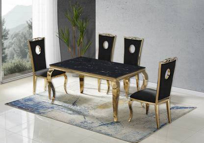Ensemble table marbre noir et 4 chaises or | Halo