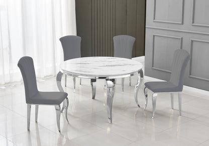 Table ronde marbre blanc et 4 chaises argent | Halo