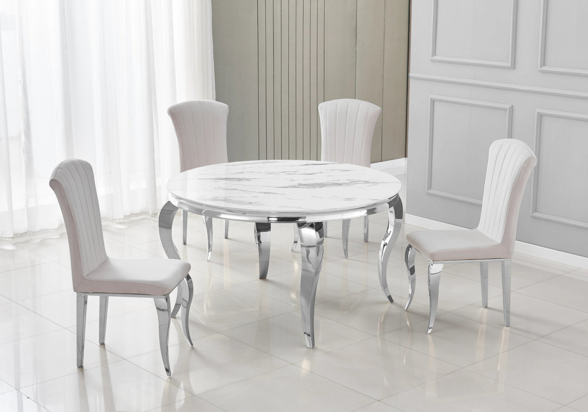 Table à manger ronde marbre blanc et pied argent | Halo