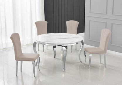 Table ronde marbre blanc et 4 chaises argent | Halo