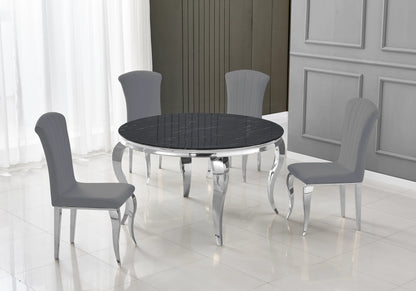 Table ronde marbre noir et 4 chaises argent | Halo