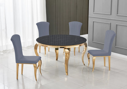 Lot de 6 chaises velours ardoise et pieds or | Zyra