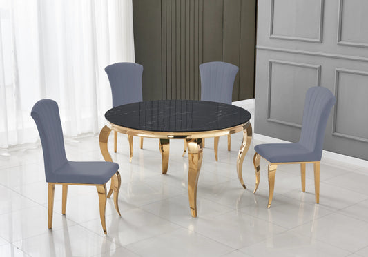 Lot de 6 chaises velours ardoise et pieds or | Zyra
