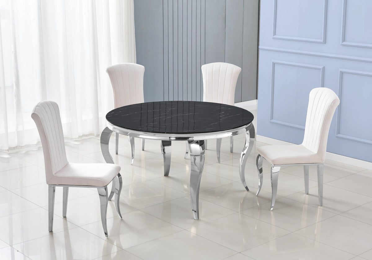 Table à manger ronde marbre noir et pieds argent | Halo