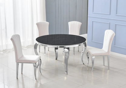Table à manger ronde marbre noir et pieds argent | Halo