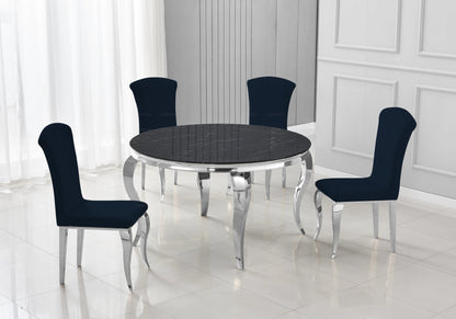 Table ronde marbre noir et 4 chaises argent | Halo
