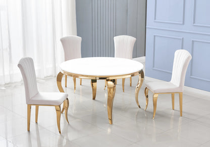 Table à manger ronde verre blanc et pieds dorés | Halo