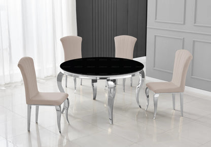 Table à manger ronde verre noir et métal chromé | Halo