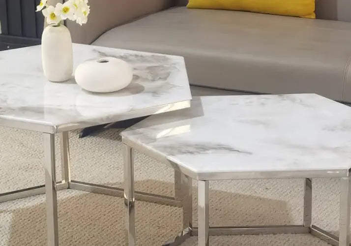 Tables basses gigognes marbre beige pour salon | Zevo
