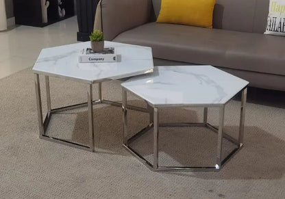 Tables basses gigognes finition marbre blanc | Zevo