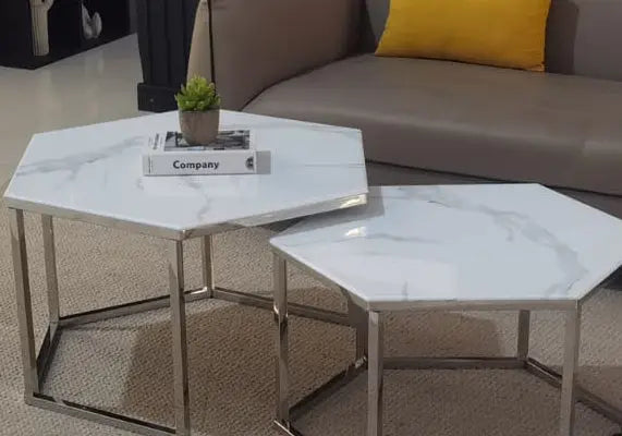 Tables basses gigognes finition marbre blanc | Zevo