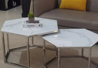 Tables basses gigognes finition marbre blanc | Zevo