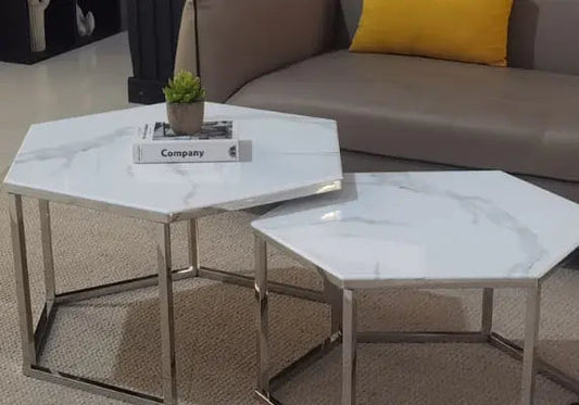 Tables basses gigognes finition marbre blanc | Zevo